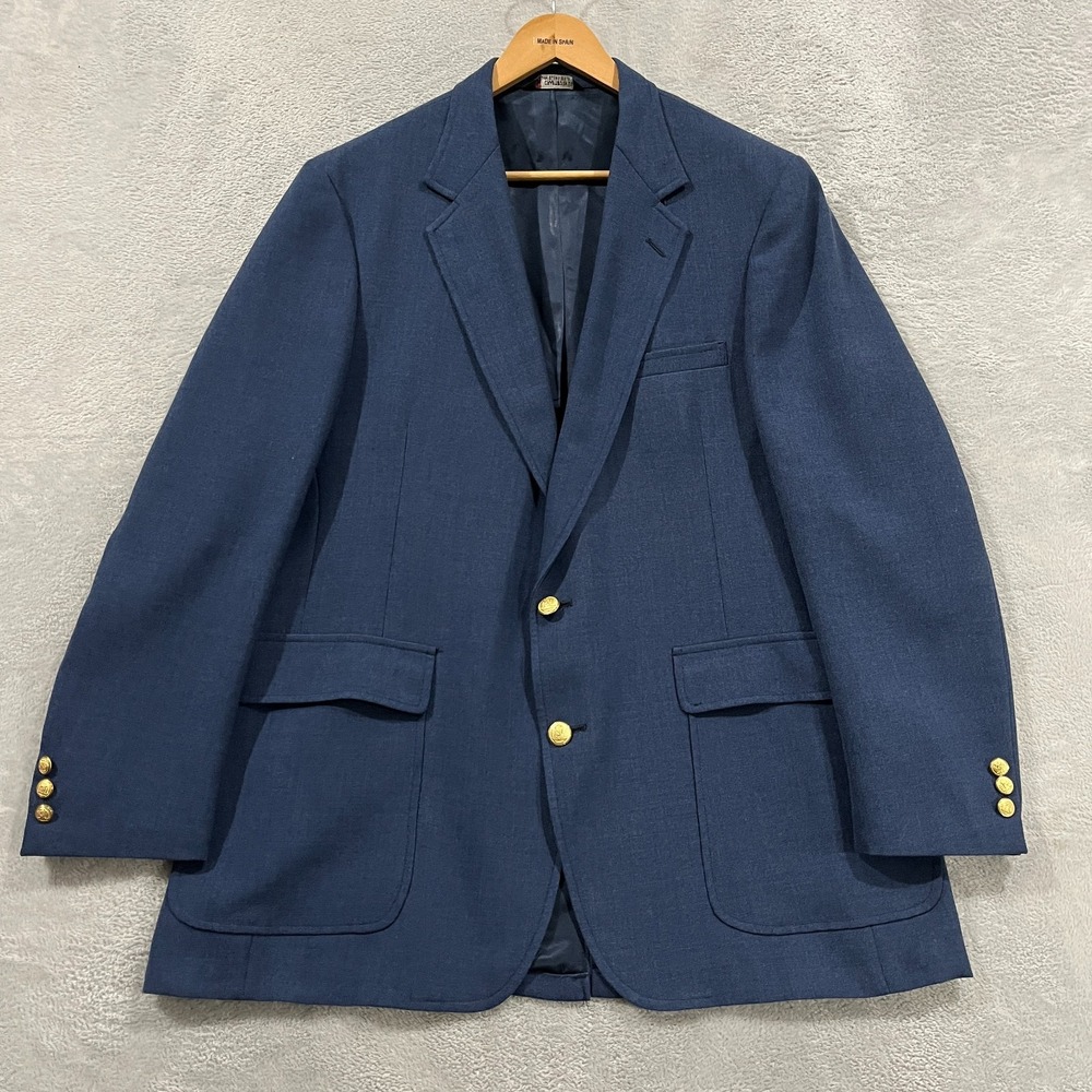 Hardwick Clothes Blazer‎ Sport Coat Mens 44L Blue with Gold Buttons Academia 90s